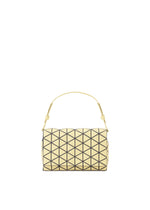 The FOSSETTE by BAO BAO ISSEY MIYAKE is a small, rectangular yellow cross-body bag featuring a geometric black grid pattern and a matching yellow strap, shown against a plain white background. - MOON YELLOW （no.54）