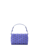 The BAO BAO ISSEY MIYAKE FOSSETTE is a purple geometric handbag with triangular patterns and a single handle. Featuring a modern two-way design, it can be carried by hand or worn cross-body, shown against a plain white background. - BLUE （no.72）