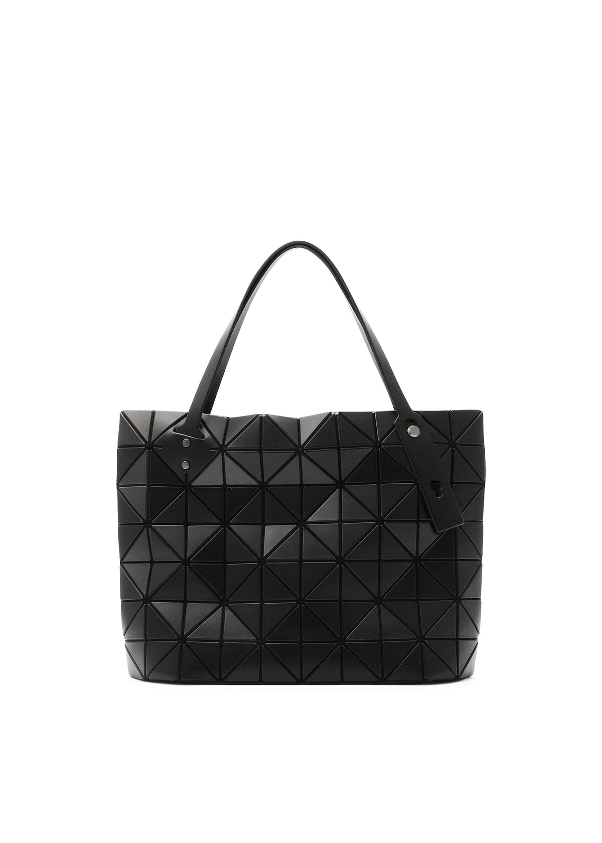The ROCK MATTE tote by BAO BAO ISSEY MIYAKE features a black geometric triangular pattern, two flat handles, and a gusseted bottom, giving this sculptural handbag modern style and structure for your essentials. view 3 of 8