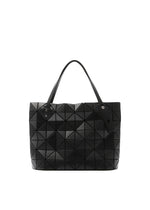 The ROCK MATTE tote by BAO BAO ISSEY MIYAKE features a black geometric triangular pattern, two flat handles, and a gusseted bottom, giving this sculptural handbag modern style and structure for your essentials. - MATTE BLACK (no.16)