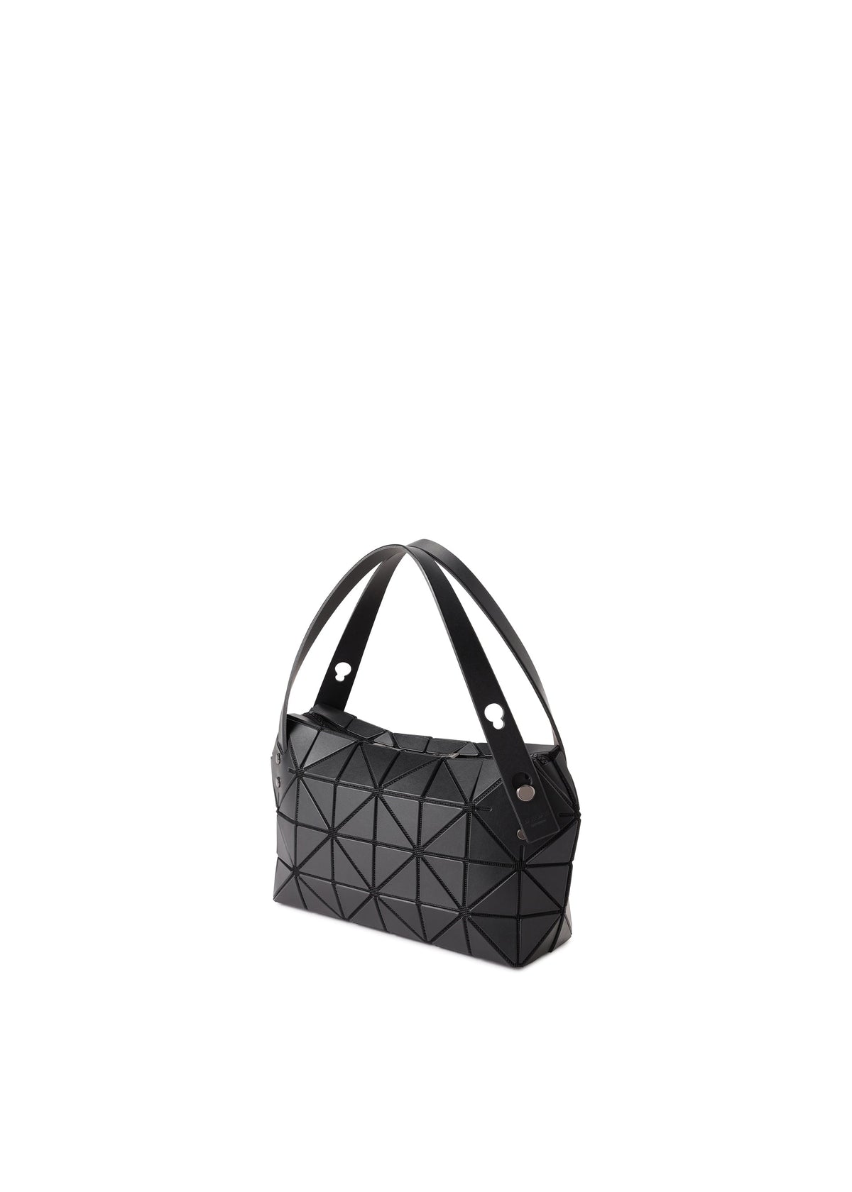 The BOSTON mini bag by BAO BAO ISSEY MIYAKE features a black geometric design and two handles, shown on a plain white background. A stylish choice for casual parties or any occasion. view 4 of 6