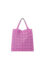 The BAO BAO ISSEY MIYAKE PRISM PLUS tote in pink features triangular patterns, two handles, a modern flexible design, and spacious storage, standing out against a plain white background. - PINK （no.22）