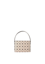 The OBLONG by BAO BAO ISSEY MIYAKE is a small, beige rectangular handbag featuring a minimalist triangular grid design and a single short handle, shown against a plain white background. - BEIGE （no.41）