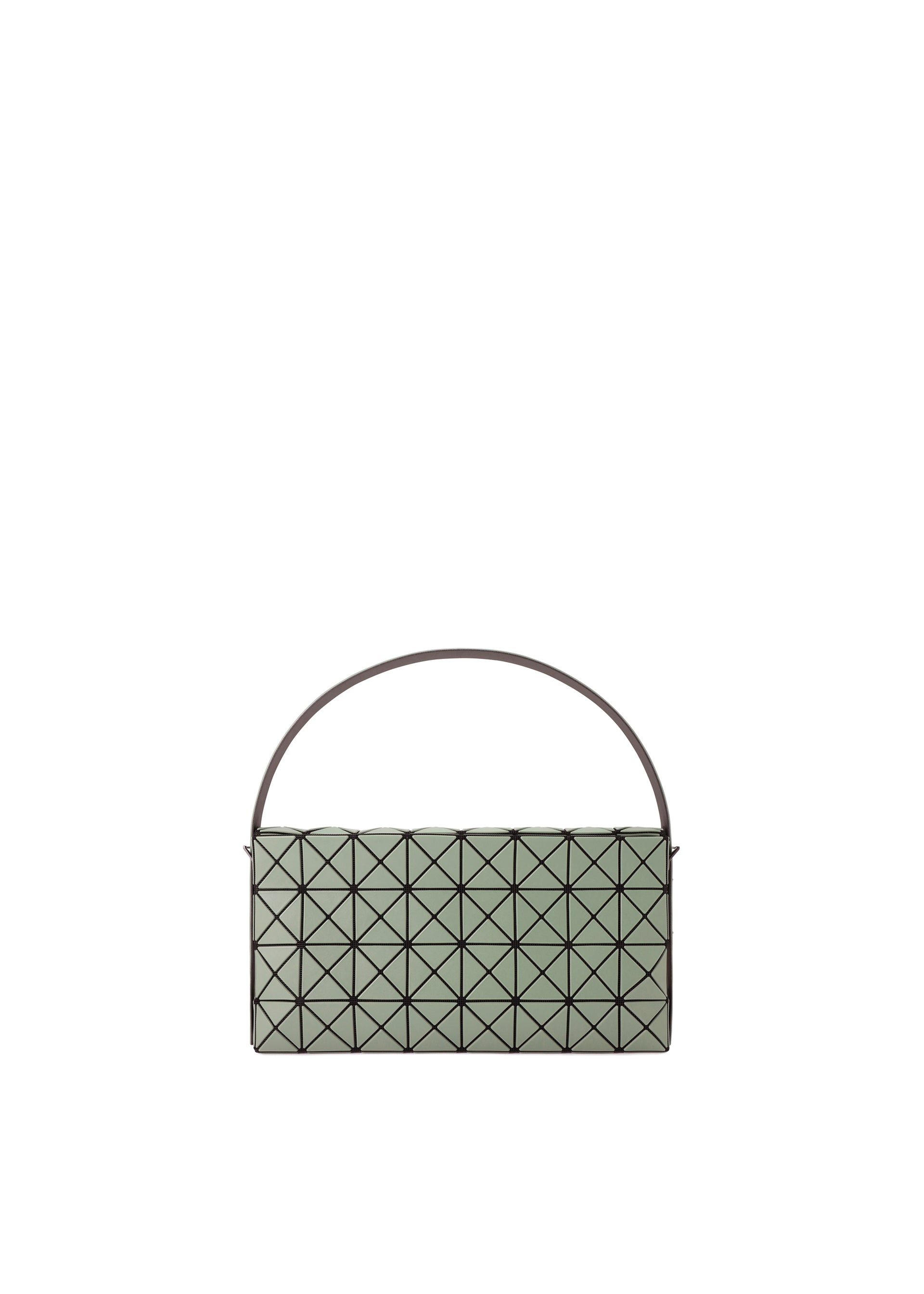 Zoomed view The BAO BAO ISSEY MIYAKE OBLONG is a minimalist rectangular handbag with a geometric triangle grid and a single curved handle, shown on a plain white background. - KHAKI （no.65）
