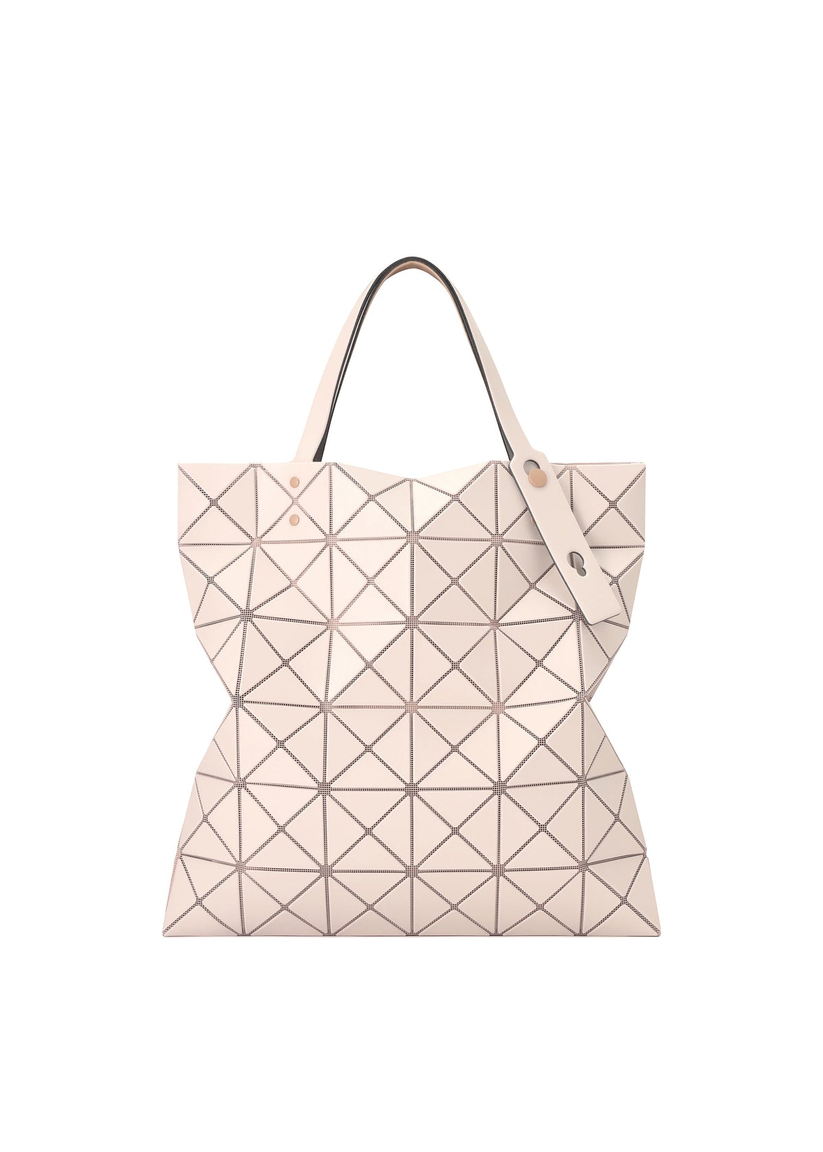 The LUCENT W COLOR by BAO BAO ISSEY MIYAKE is a beige geometric tote with leather-like triangular panels, two handles, and an angular design that fits a 13-inch laptop. view 6 of 15