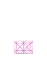 The BAO BAO ISSEY MIYAKE LUCENT W COLOR is a small, pink matte rectangular pouch with a geometric triangular pattern, displayed centered at the bottom of a plain white background.