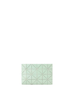 The BAO BAO ISSEY MIYAKE LUCENT W COLOR is a small, rectangular, light green matte pouch with a geometric triangular pattern, shown centered on a plain white background. - GREEN×LIGHT GREEN （no.69）