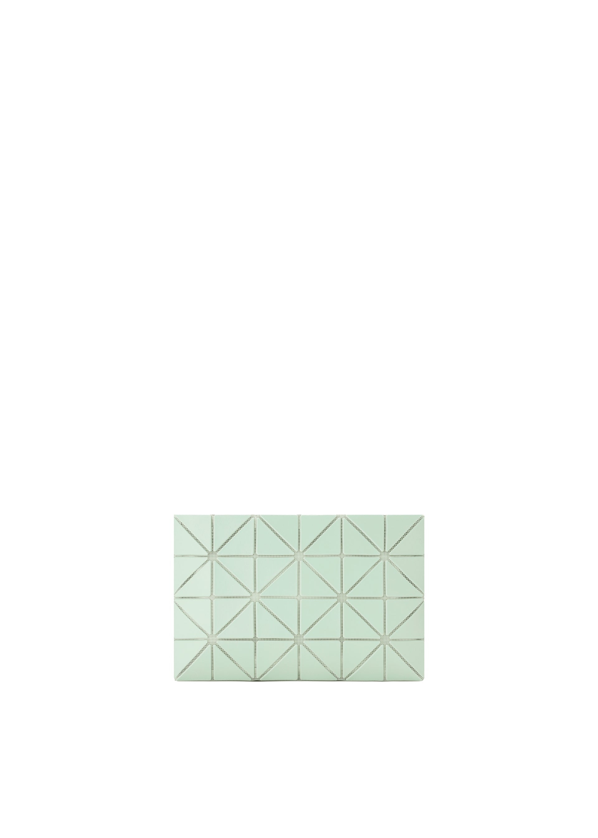 Zoomed view The BAO BAO ISSEY MIYAKE LUCENT W COLOR is a small, rectangular, light green matte pouch with a geometric triangular pattern, shown centered on a plain white background. - GREEN×LIGHT GREEN （no.69）