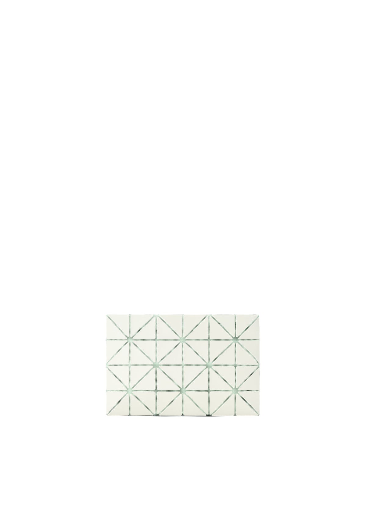 The LUCENT W COLOR by BAO BAO ISSEY MIYAKE, a rectangular white tile featuring green lines forming triangles and diamonds, is centered on a plain white background, evoking the elegance of a matte passport pouch's pattern. view 8 of 13