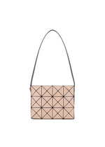 The BAO BAO ISSEY MIYAKE CUBOID is a beige rectangular shoulder bag with a geometric triangular grid and a single adjustable black strap, shown on a plain white background. - BEIGE (no.41)