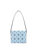 The BAO BAO ISSEY MIYAKE CUBOID is a light blue minimalist bag featuring a grid of triangular panels and a long adjustable strap, shown on a white background. - LT.BLUE (no.71)