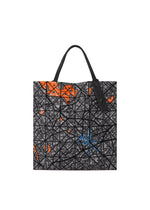 The BAO BAO ISSEY MIYAKE MAP tote bag features a city map design in black, gray, orange, and blue, with two black handles and a black tag near the top. - CHARCOAL （no.18）