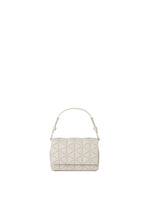 The FOSSETTE by BAO BAO ISSEY MIYAKE is a small, off-white cross-body bag with a short handle and a geometric quilted pattern, featuring a secure magnetic closure, shown centered on a plain white background. - BEIGE （no.41）