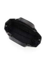 Top view of the CRYSTAL MATTE mini handbag by BAO BAO ISSEY MIYAKE in black, featuring a structured design, spacious interior, inside pockets, a zippered pocket, and fabric lining.