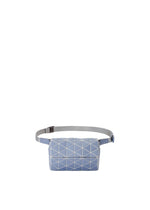 The HEXAGON by BAO BAO ISSEY MIYAKE is a light blue geometric sling bag with a white grid pattern, gray adjustable strap, and leather-like material, shown on a plain white background. - GRAYISH LAVENDER （no.83）