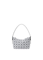 The MUSETTE by BAO BAO ISSEY MIYAKE is a white geometric mini bag featuring a triangular pattern and a single shoulder strap, crafted from a leather-like material and showcased against a plain white background. - LIGHT GRAY （no.11）