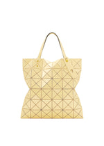 The LUCENT ONE-TONE tote by BAO BAO ISSEY MIYAKE is a geometric, light yellow bag with triangular panels, two handles, and a modern structured design in glossy enamel. - SUNLIGHT YELLOW （no.54）
