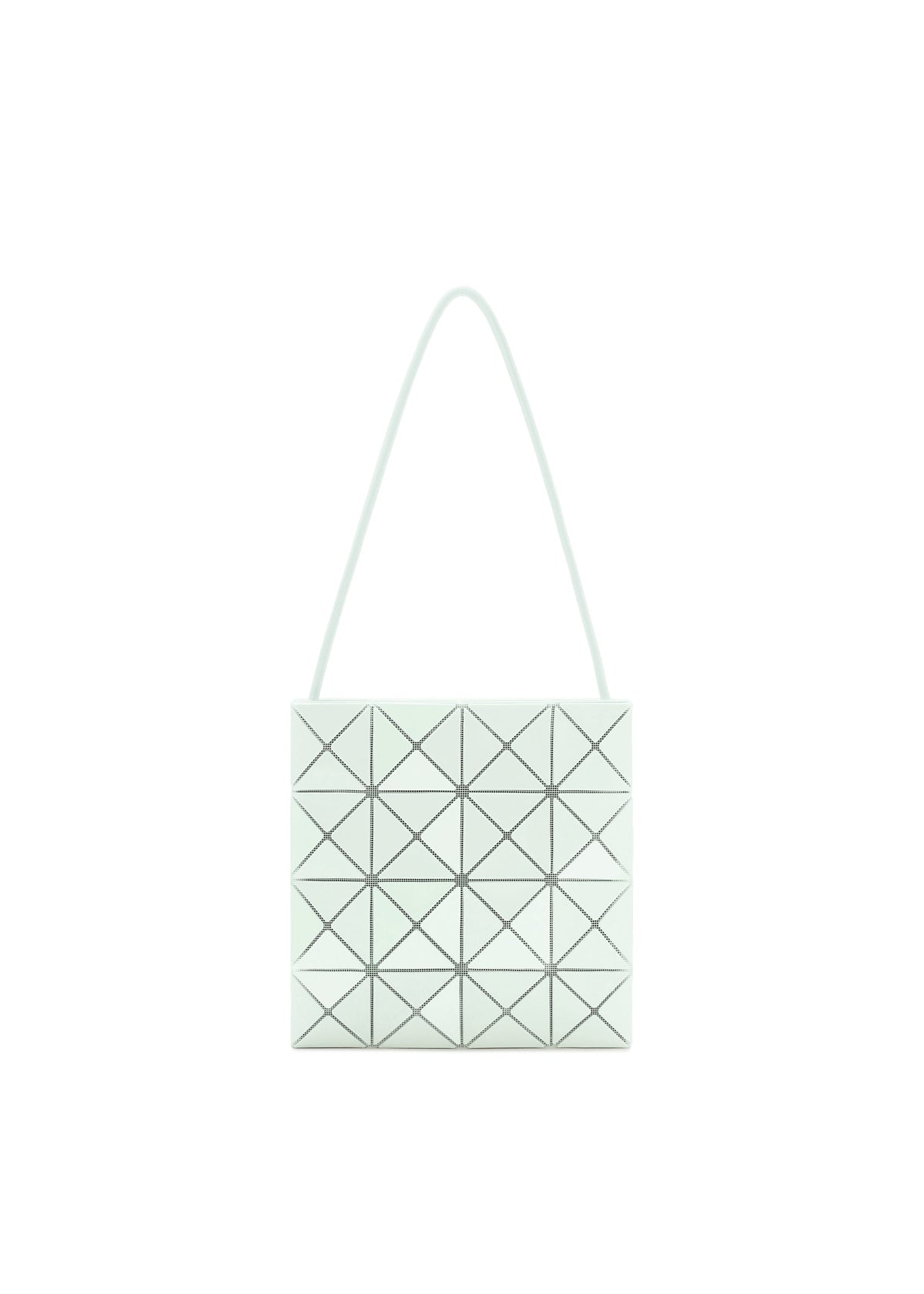 The BAO BAO ISSEY MIYAKE LUCENT ONE-TONE tote bag showcases a geometric triangle grid design and a single white strap, set against a plain white background. view 1 of 10