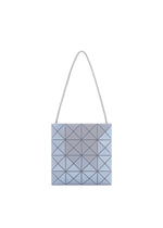 The BAO BAO ISSEY MIYAKE LUCENT ONE-TONE tote bag features a light blue geometric design with raised triangular grids and a single white strap, shown against a plain white background. - BLUE GRAY （no.10）