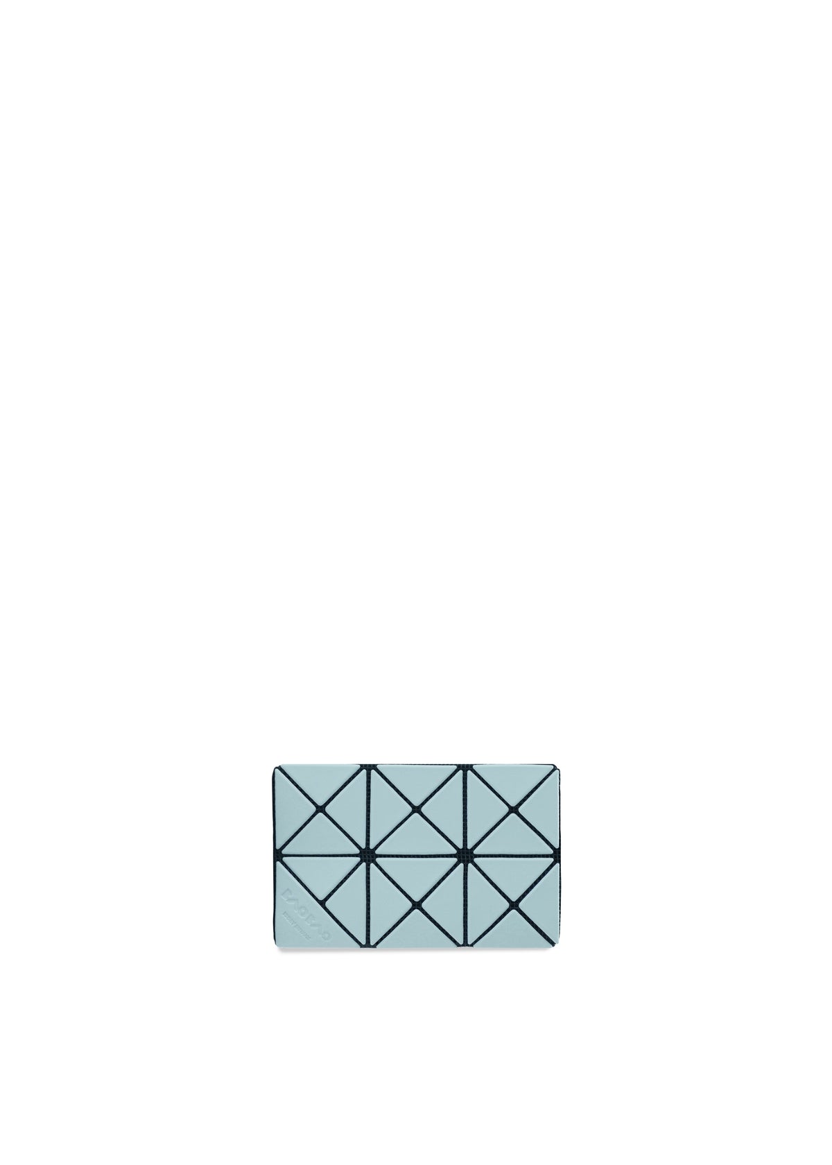 Zoomed view The TWINKLE card case by BAO BAO ISSEY MIYAKE is a small rectangular accessory with a light blue and black geometric triangular pattern and minimalist design, displayed on a plain white background. - AQUA HAZE （no.66）