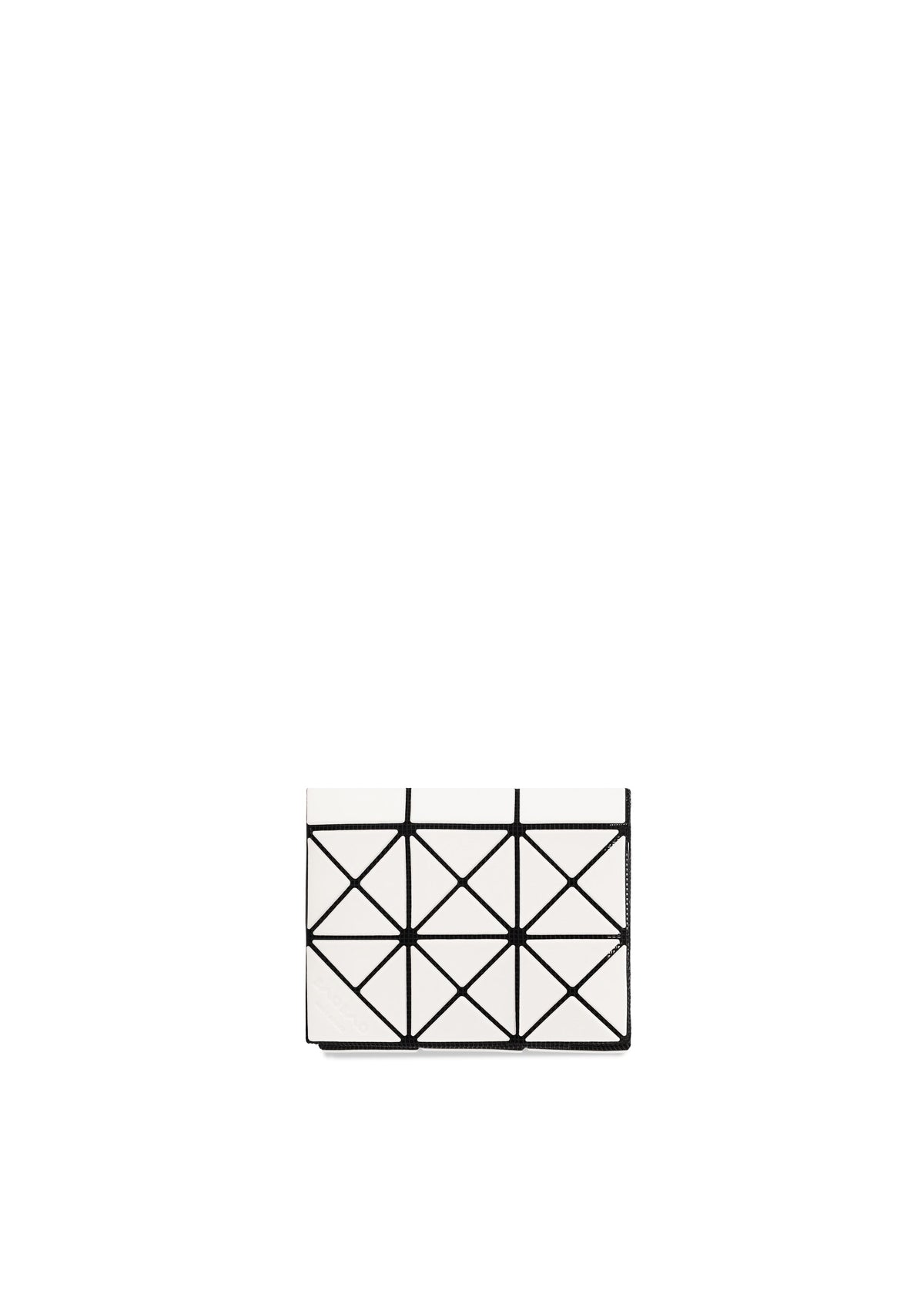 The TWINKLE by BAO BAO ISSEY MIYAKE is a small white rectangular card holder featuring a geometric black grid of triangles on a plain white background. view 1 of 8