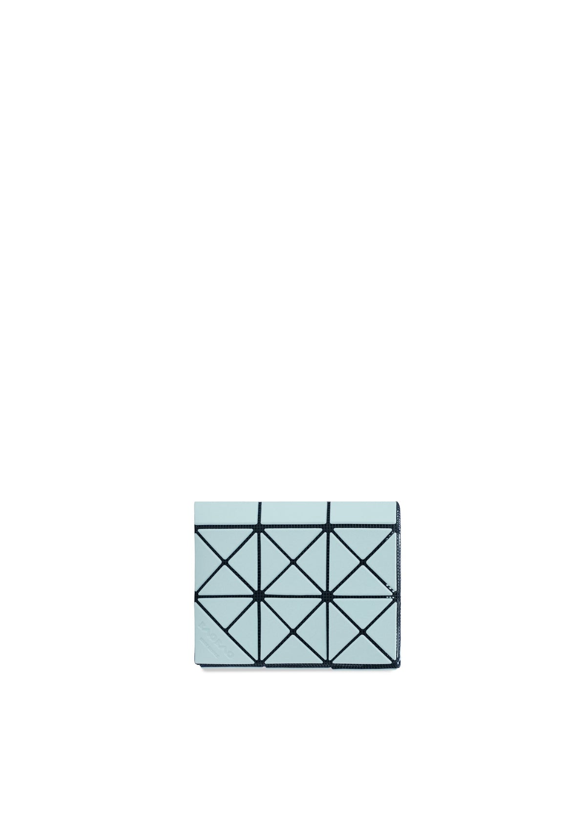The TWINKLE by BAO BAO ISSEY MIYAKE is a small rectangular compact card holder with a geometric triangle pattern in light blue and black on a white background. view 3 of 8