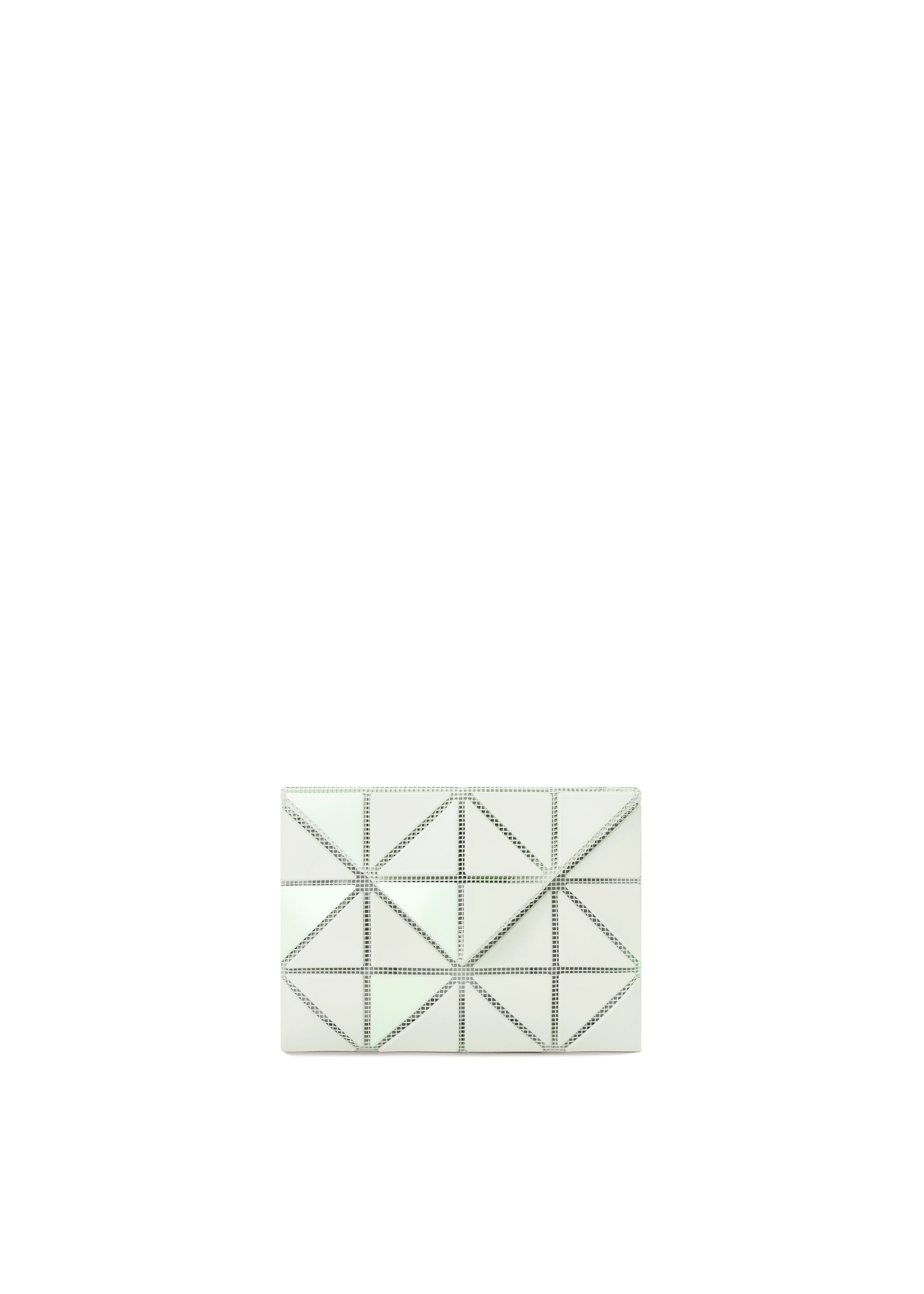 Zoomed view The BAO BAO ISSEY MIYAKE CARD WALLET is a small, rectangular white wallet featuring a geometric pattern with raised triangles and silver stud outlines—ideal for a chic, cashless lifestyle. - GREEN WHITE （no.04）