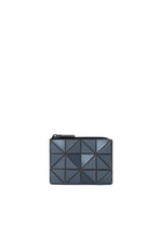 The CASSETTE coin pouch by BAO BAO ISSEY MIYAKE, featuring a compact black design with a geometric triangular pattern and a zippered closure, is displayed against a plain white background. - OBSIDIAN BLACK （no.19）
