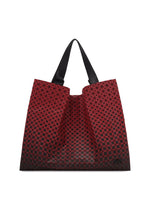 The CART GRADUAL tote by BAO BAO ISSEY MIYAKE features a striking red geometric design with black triangular patterns, complemented by sleek black adjustable handles—an angular, modern accessory perfect for carrying your A4-sized documents in style. - RED （no.24）