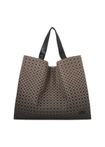 The CART GRADUAL tote bag by BAO BAO ISSEY MIYAKE features a striking triangular geometric pattern in brown and black shades, complemented by two black handles that are ideal for carrying A4-sized documents. - BEIGE （no.41）