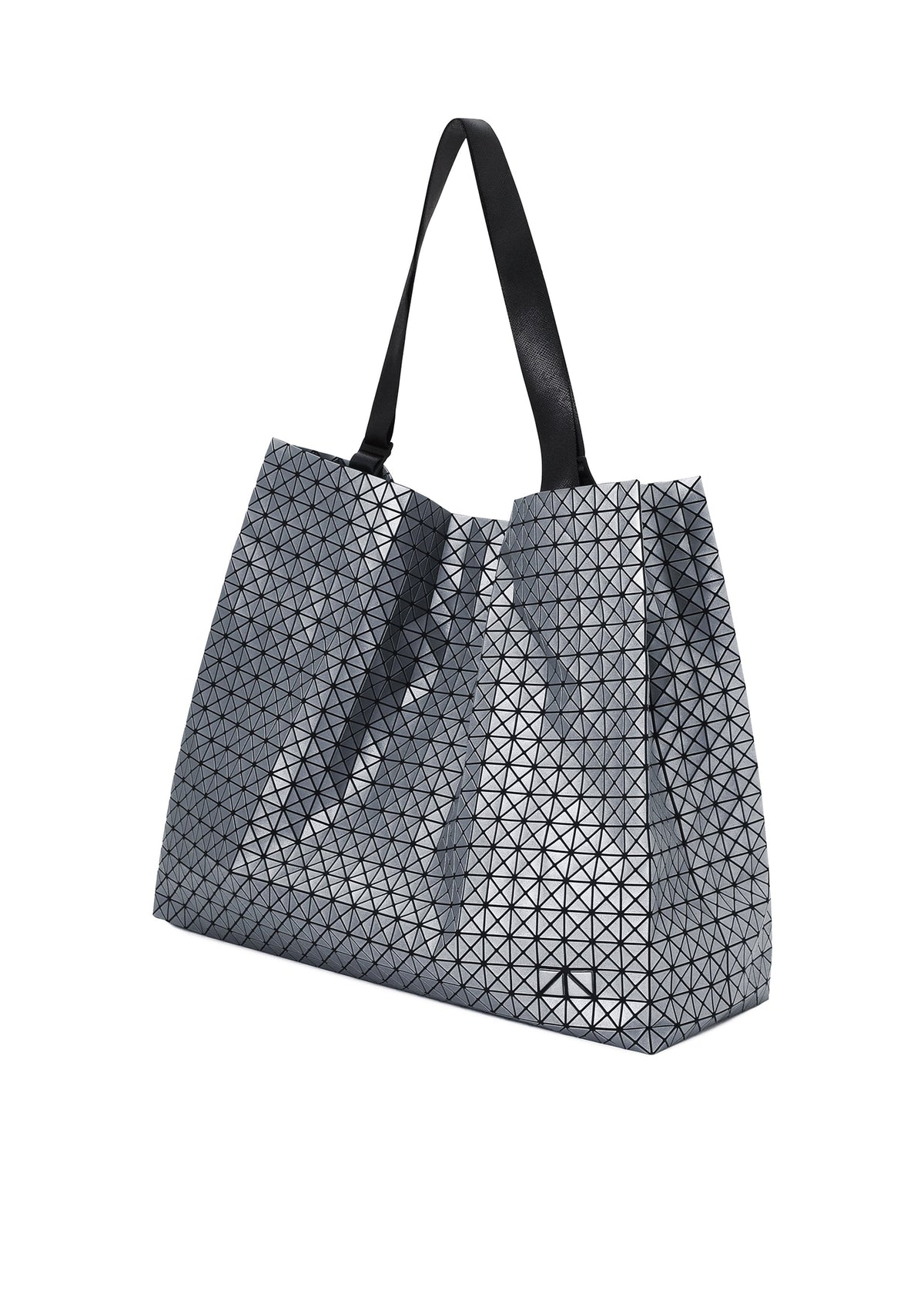 The CART REFLECTOR by BAO BAO ISSEY MIYAKE is a geometric metallic tote bag with a black handle, featuring small triangular shapes for a textured, futuristic design. view 3 of 8