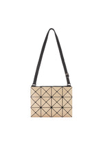 Beige LUCENT GLOSS shoulder bag by BAO BAO ISSEY MIYAKE featuring a geometric grid pattern of triangular panels and an adjustable black strap. - LATTE （no.47）