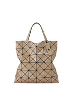 A beige LUCENT GLOSS tote bag by BAO BAO ISSEY MIYAKE with a geometric triangular-grid exterior and two shoulder straps. - MOCHA（no.46）