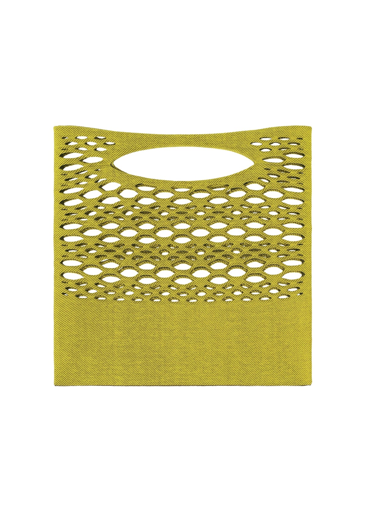 The MOKKO BASKET by GOOD GOODS ISSEY MIYAKE is an olive green, square felt tote with a built-in oval handle and horizontal cut-out holes near the top. Shown against a plain white background. view 3 of 8