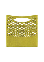 The MOKKO BASKET by GOOD GOODS ISSEY MIYAKE is an olive green, square felt tote with a built-in oval handle and horizontal cut-out holes near the top. Shown against a plain white background.
