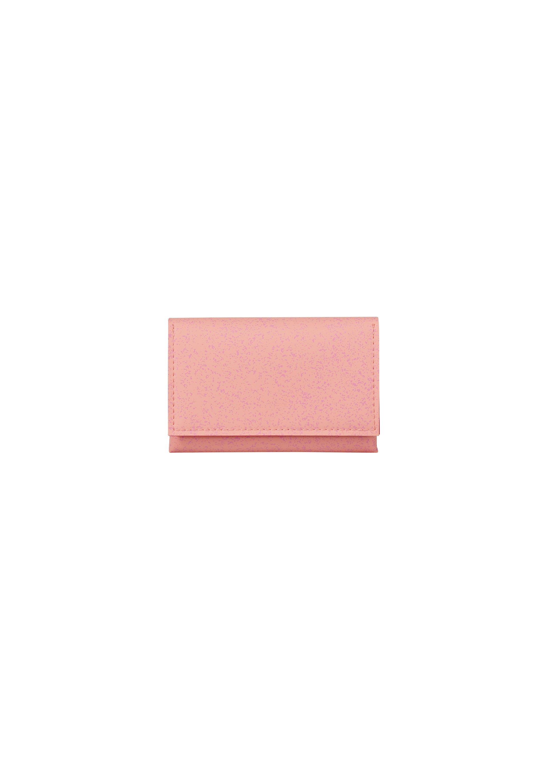 Zoomed view A small, rectangular, pink bifold PACKAGE card case by GOOD GOODS ISSEY MIYAKE sits centered on a plain white background. The minimalist wallet is closed, with no visible logos or embellishments—an ideal gift.