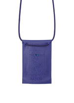 PACKAGE, a small rectangular purple pochette by GOOD GOODS ISSEY MIYAKE, features a front pocket and thin strap—perfect as a gift, shown against a white background.