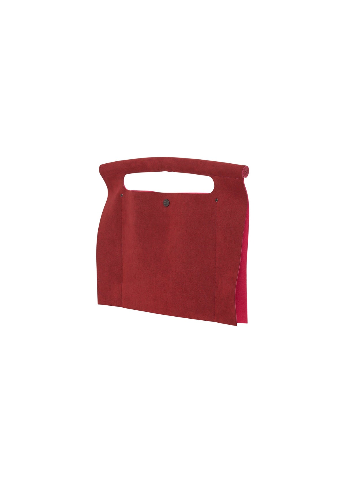 The KURURI by GOOD GOODS ISSEY MIYAKE is a red, rectangular felt bag with a built-in top handle and open side, displayed on a white background. view 4 of 15