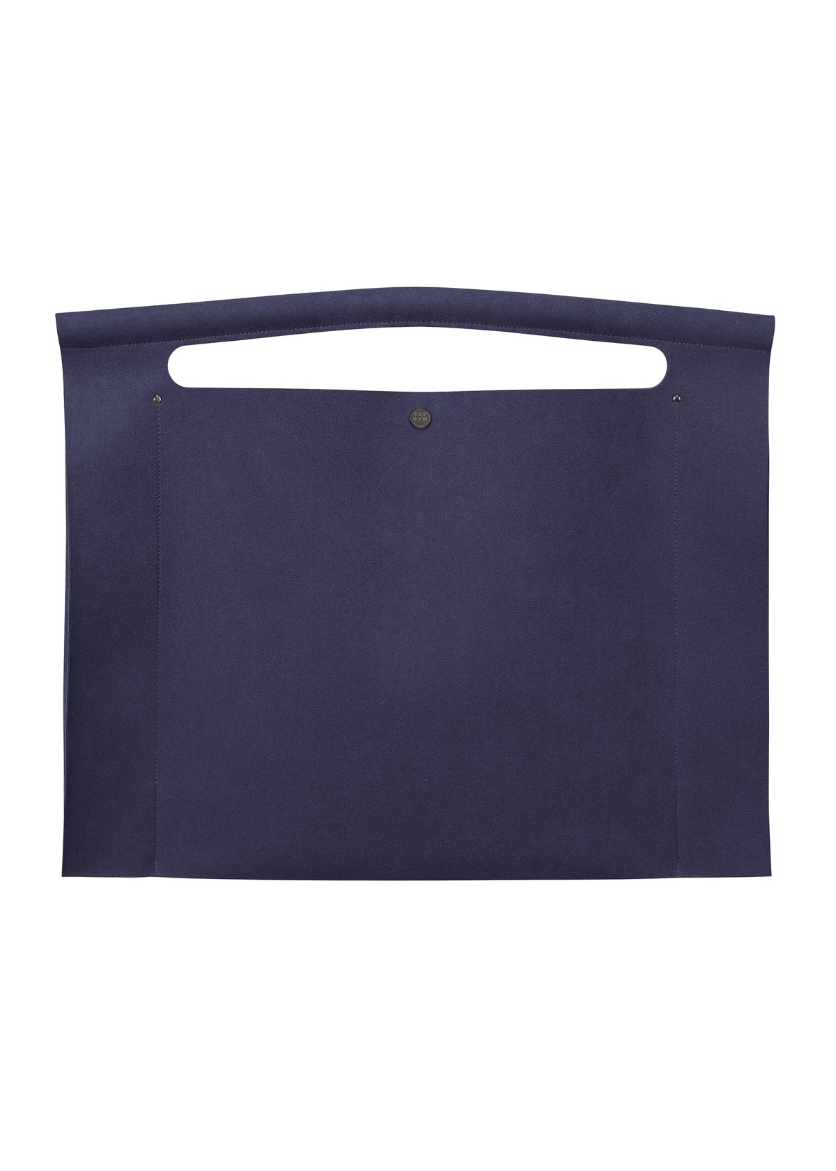 The KURURI by GOOD GOODS ISSEY MIYAKE is a minimalist navy blue felt tote with a sturdy top handle cutout, central round button closure, and a simple rectangular design for easy everyday style. view 7 of 17