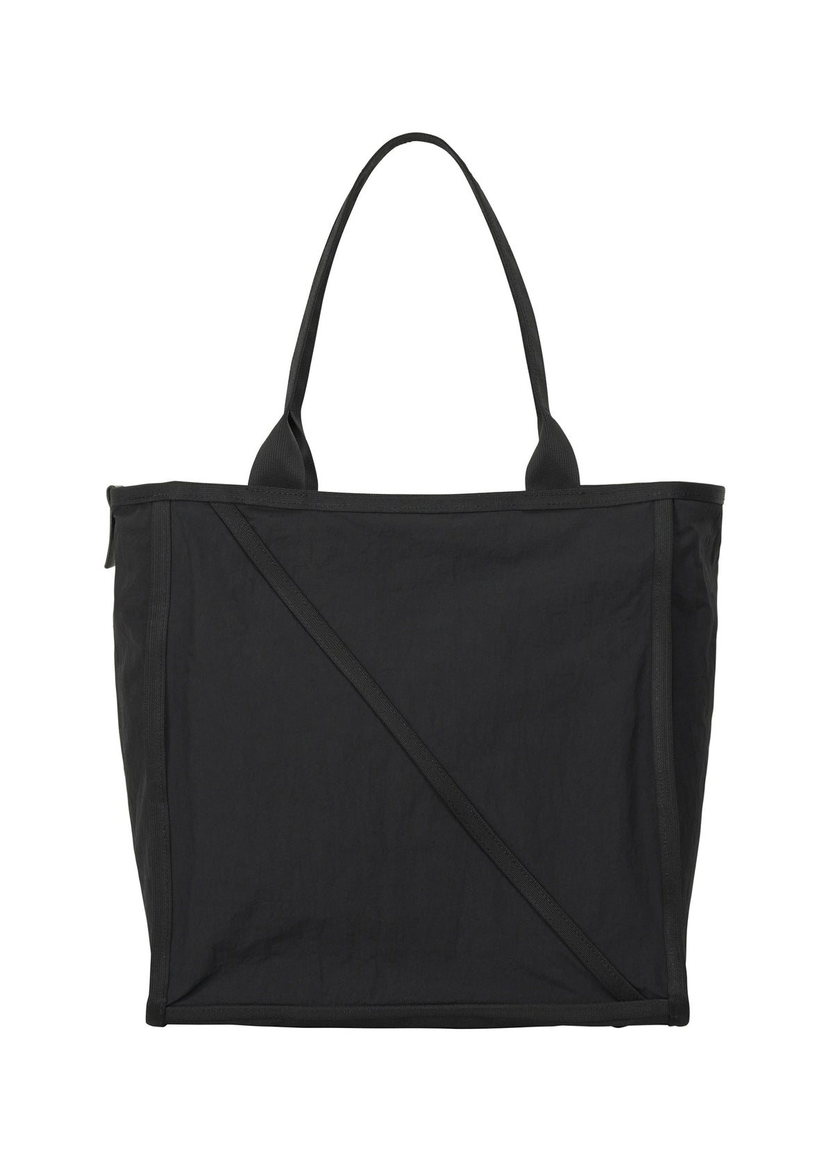 The WAKU tote bag by GOOD GOODS ISSEY MIYAKE is a plain black design with two handles, wide gussets for extra space, minimal stitching, and no visible logos or patterns, shown against a white background. view 1 of 6