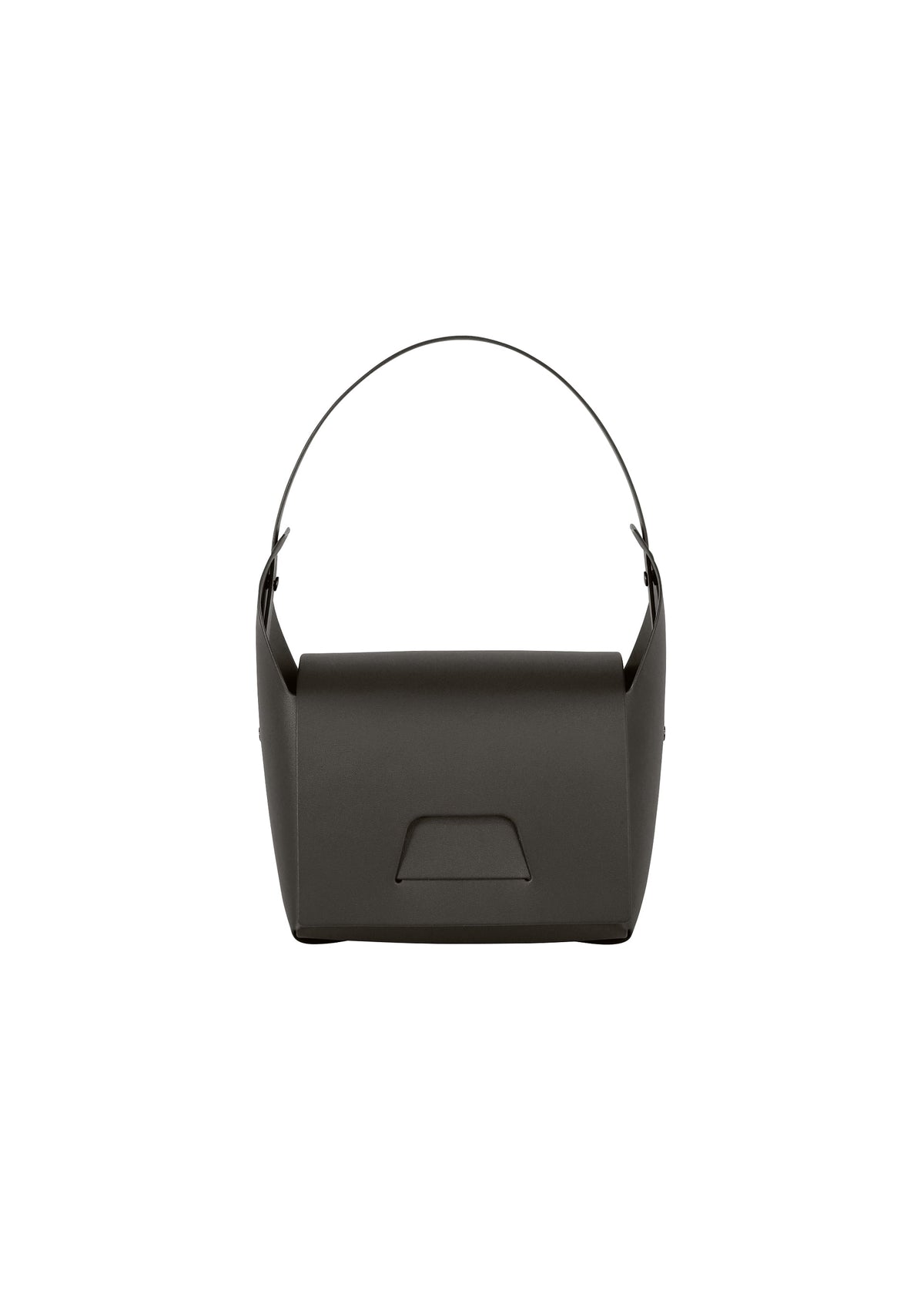 The BOX bag by GOOD GOODS ISSEY MIYAKE is a black, rectangular design with a single rounded handle and minimalist appeal, featuring a small geometric front detail. Presented against a plain white background for subtle sophistication. view 1 of 11