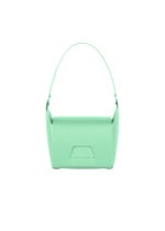 A mint green, rectangular BOX shoulder bag by GOOD GOODS ISSEY MIYAKE with a single handle, shown front-facing on a white background. This minimalist handbag has no visible hardware or logos.