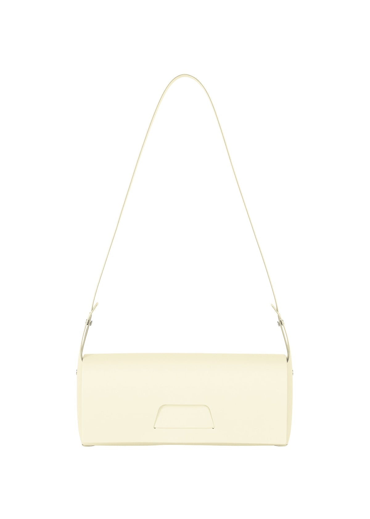 The BOX by GOOD GOODS ISSEY MIYAKE is a minimalist, rectangular light cream shoulder bag with a single strap and discreet front flap, showcasing the 26SS new model's box-inspired aesthetic. view 2 of 9