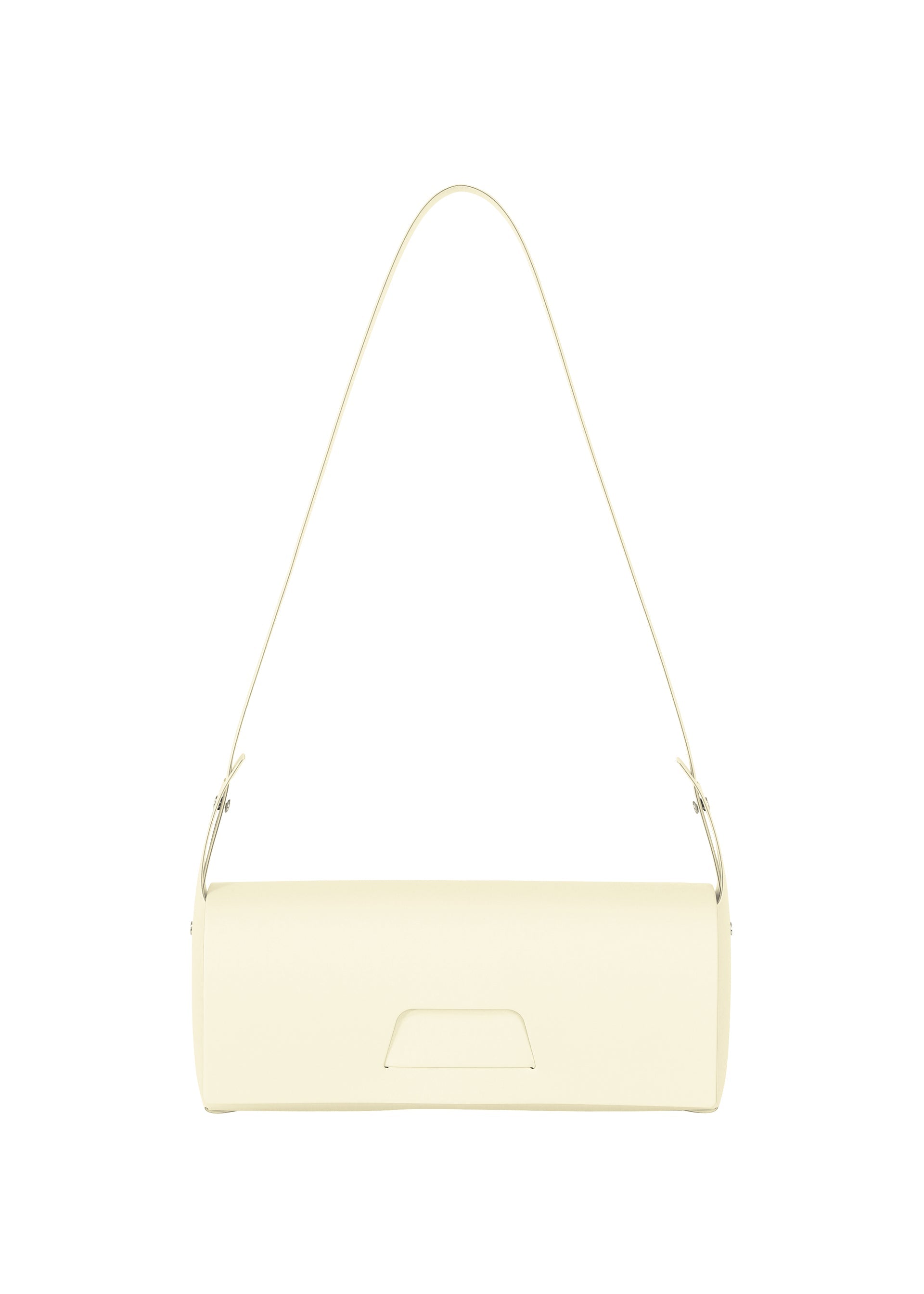 Zoomed view The BOX by GOOD GOODS ISSEY MIYAKE is a minimalist, rectangular light cream shoulder bag with a single strap and discreet front flap, showcasing the 26SS new model's box-inspired aesthetic. - CREAM （no.50）