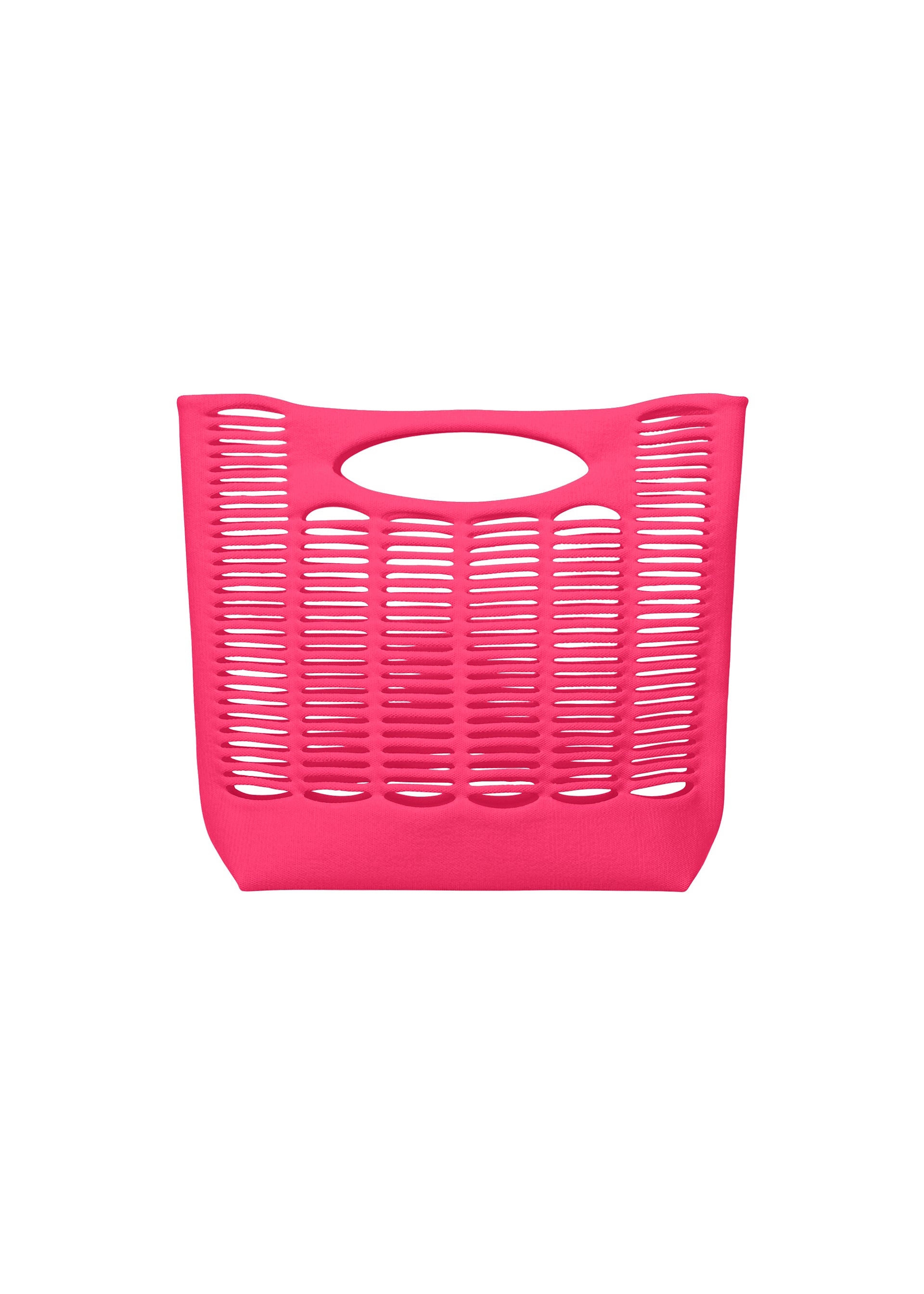 Zoomed view The MOKKO S.C. by GOOD GOODS ISSEY MIYAKE is a bright pink rectangular plastic basket with handles—a stylish and easy-to-clean alternative to knit tote bags for Spring Summer 2026, shown against a white background. - BRIGHT PINK （no.26）