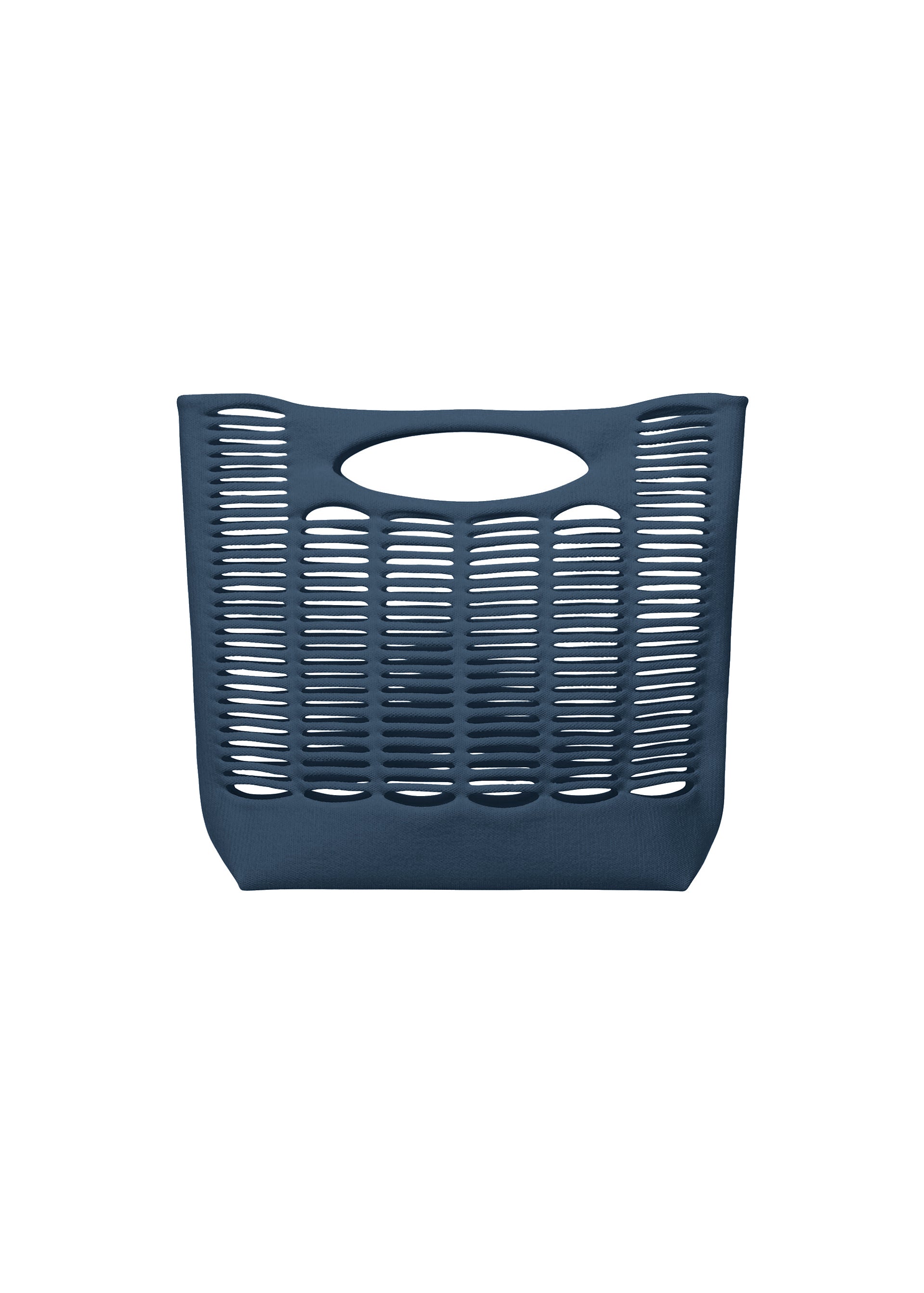 Zoomed view The MOKKO S.C. tote basket by GOOD GOODS ISSEY MIYAKE features a navy blue, washable, open-slotted design with a built-in handle—ideal for Spring Summer 2026 and shown against a white background. - MARINE BLUE （no.79）