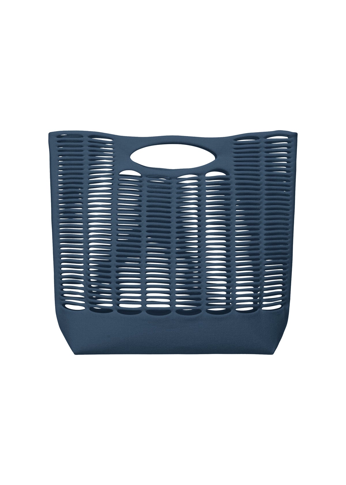 The MOKKO S.C. by GOOD GOODS ISSEY MIYAKE is a blue plastic tote basket with horizontal slits and an oval handle, ideal for Spring Summer 2026. view 3 of 8
