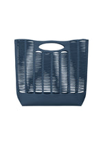 The MOKKO S.C. by GOOD GOODS ISSEY MIYAKE is a blue plastic tote basket with horizontal slits and an oval handle, ideal for Spring Summer 2026. - MARINE BLUE （no.79）