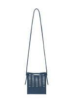 The MOKKO S.C. by GOOD GOODS ISSEY MIYAKE is a small blue knit rectangular crossbody with a woven cut-out front, tied sides, and detachable strap—ideal for Spring Summer 2026. - MARINE BLUE （no.79）