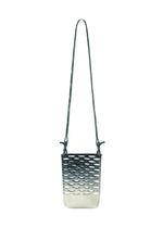 The MOKKO NET GRADATION by GOOD GOODS ISSEY MIYAKE is a small, modern, eco-friendly pochette with a long thin strap and open lattice-style design, featuring a gradient color scheme that fades from dark at the top to light at the bottom. - DEEP OCEAN BLUE （no.74）